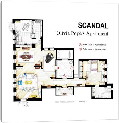 Olivia Pope's Apartment From Scandal Canvas Art Print - TV Floorplans & More
