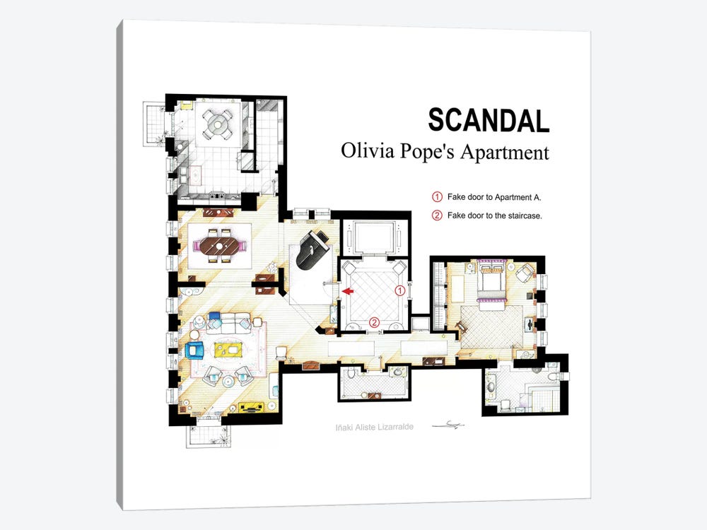 Olivia Pope's Apartment From Scandal by TV Floorplans & More 1-piece Canvas Artwork