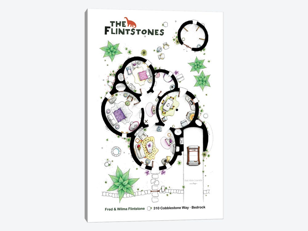 The Home From The Flintstones by TV Floorplans & More 1-piece Canvas Print