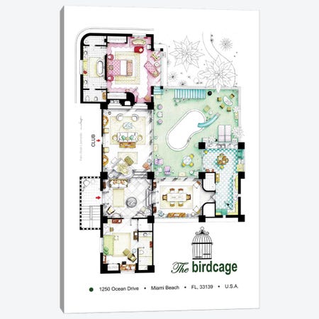 Floorplan Of The Apartment From The Birdcage (1996) Canvas Print #TVF59} by TV Floorplans & More Canvas Print