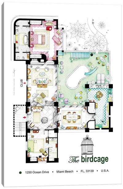 Floorplan Of The Apartment From The Birdcage (1996) Canvas Art Print - TV Floorplans & More