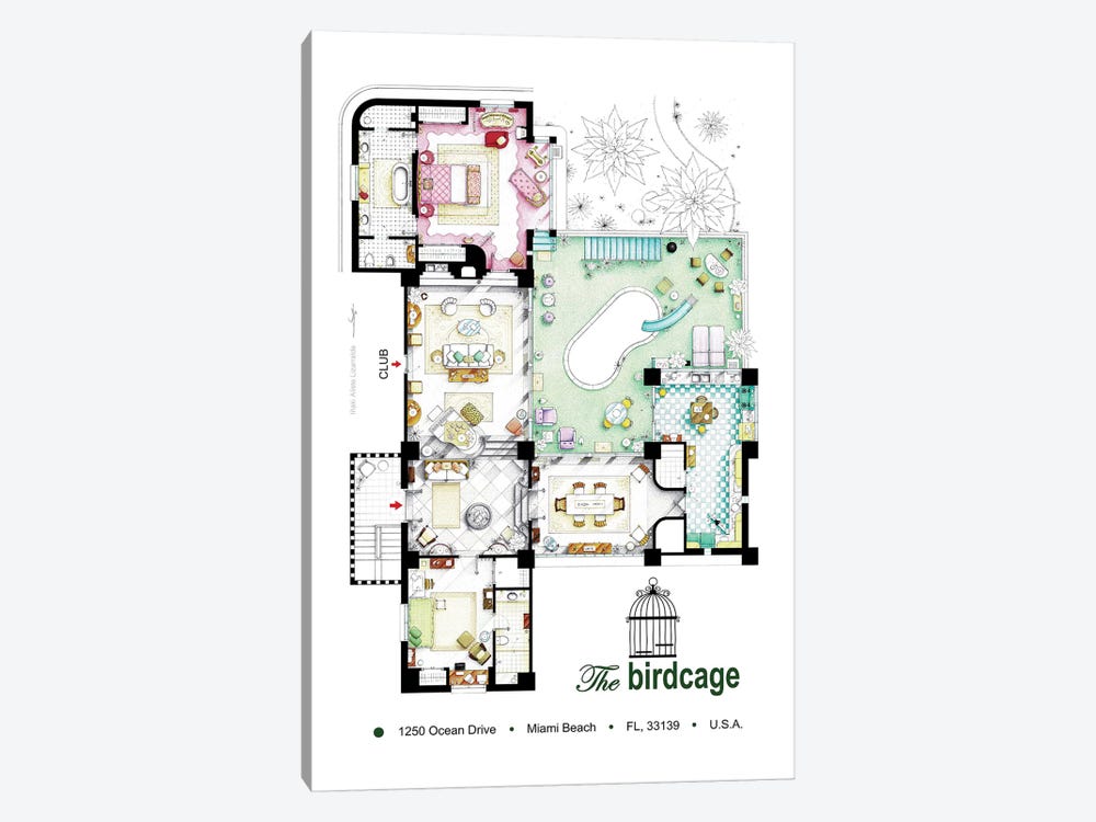 Floorplan Of The Apartment From The Birdcage (1996) by TV Floorplans & More 1-piece Canvas Artwork