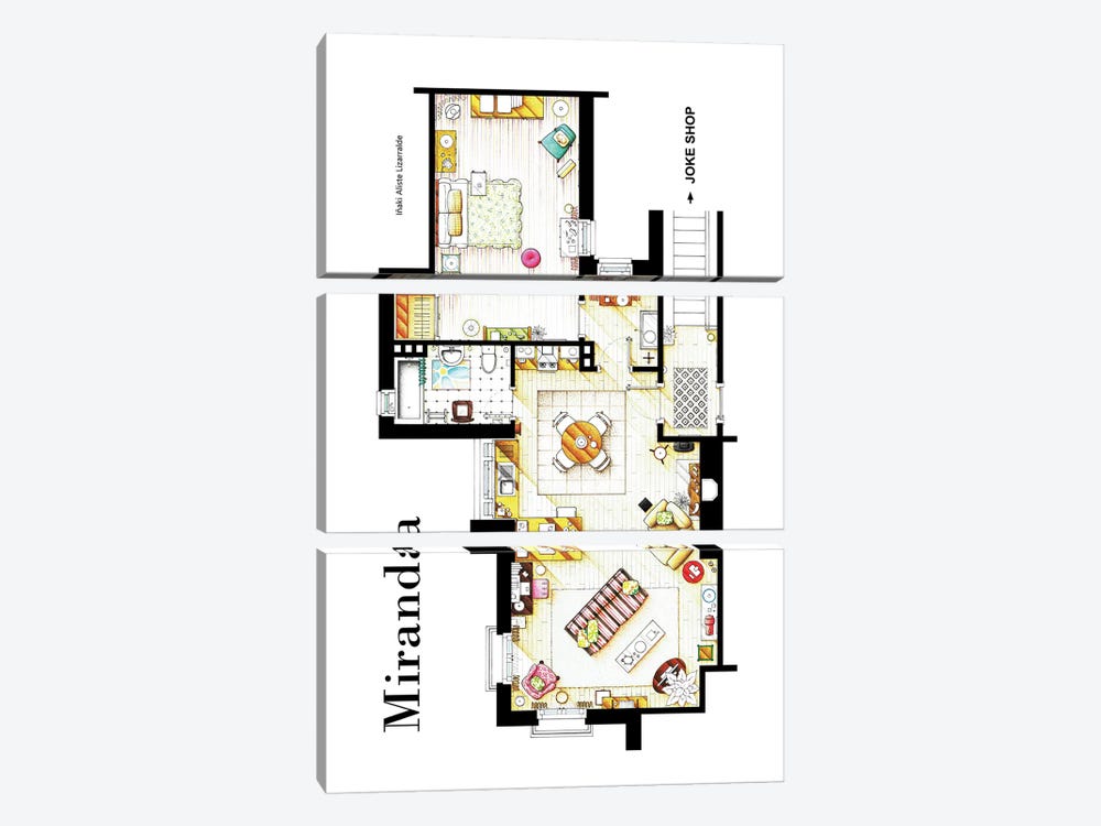 Apartment From BBC's Miranda Series by TV Floorplans & More 3-piece Canvas Art Print