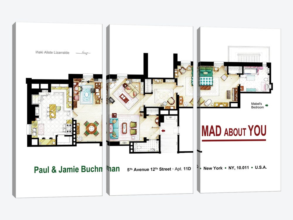 Floorplan from MAD ABOUT YOU TV series by TV Floorplans & More 3-piece Art Print