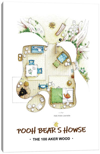 Floorplan of the little orange bear under the tree Canvas Art Print - Kids TV Show Art