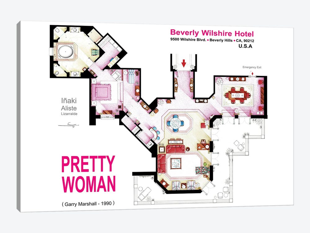 Floorplan of the suite from PRETTY WOMAN by TV Floorplans & More 1-piece Art Print