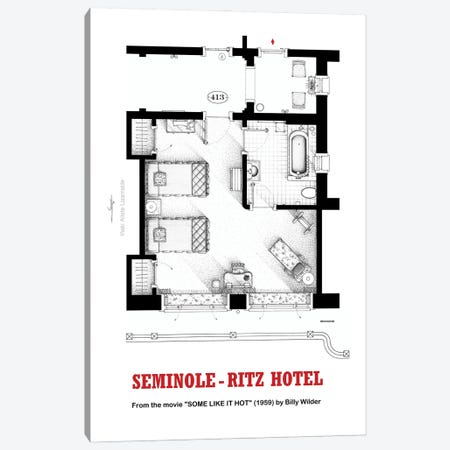 Floorplan of hotel room from the movie SOME LIKE IT HOT Canvas Print #TVF66} by TV Floorplans & More Art Print