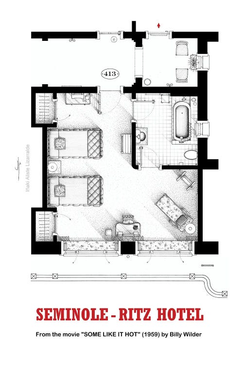 Floorplan of hotel room from the movie SOME LIKE IT HOT