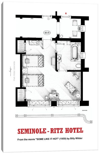 Floorplan of hotel room from the movie SOME LIKE IT HOT Canvas Art Print - TV Floorplans & More