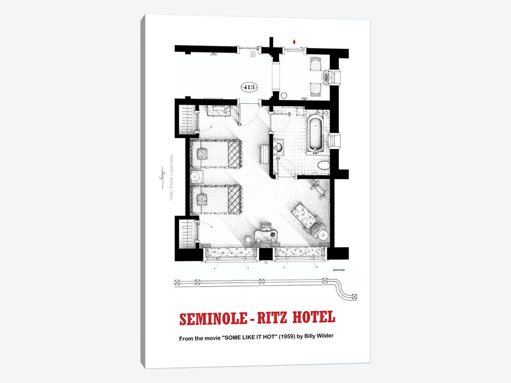 Floorplan of hotel room from the movie SOME LIKE IT HOT by TV Floorplans & More 1-piece Canvas Art