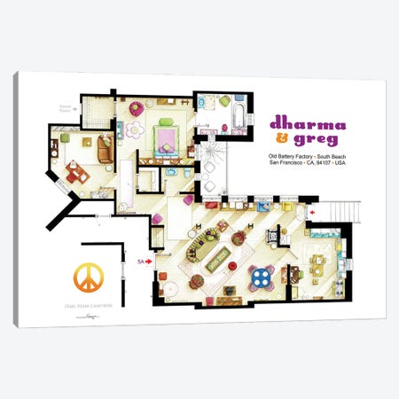 Floorplan From Dharma & Greg Tv Series Canvas Print #TVF67} by TV Floorplans & More Art Print