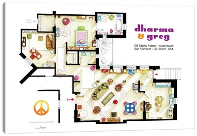 Floorplan From Dharma & Greg Tv Series Canvas Art Print - TV Floorplans & More