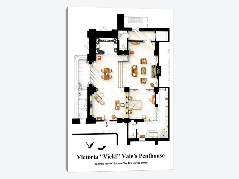 Floorplan Of Vicki Vale's Apartment From Batman by TV Floorplans & More 1-piece Canvas Artwork