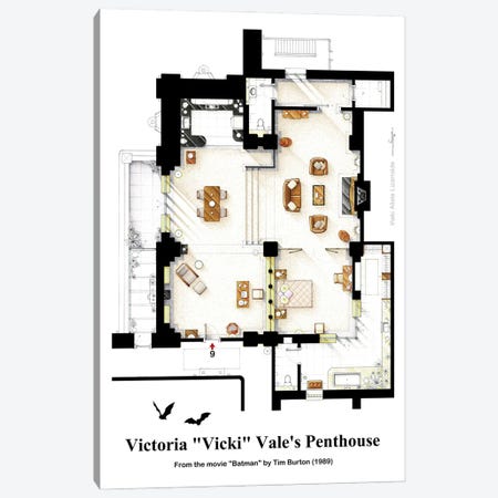 Floorplan Of Vicki Vale's Apartment From Batman Canvas Print #TVF68} by TV Floorplans & More Canvas Art