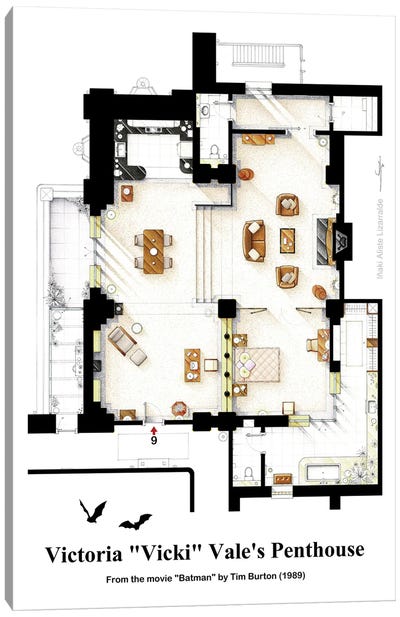 Floorplan Of Vicki Vale's Apartment From Batman Canvas Art Print - TV Floorplans & More