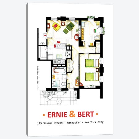 Ernie And Bert's Apartment Canvas Print #TVF69} by TV Floorplans & More Canvas Wall Art