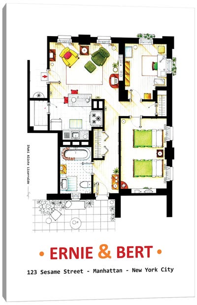 Ernie And Bert's Apartment Canvas Art Print - TV Floorplans & More
