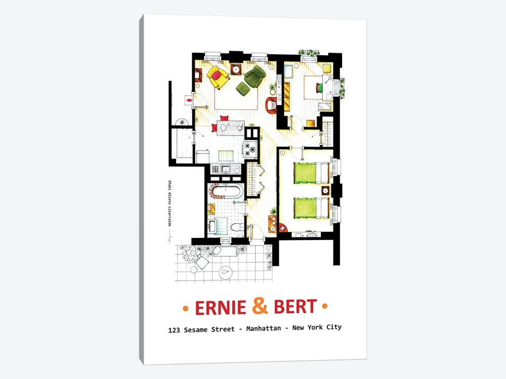 Ernie And Bert's Apartment by TV Floorplans & More 1-piece Art Print