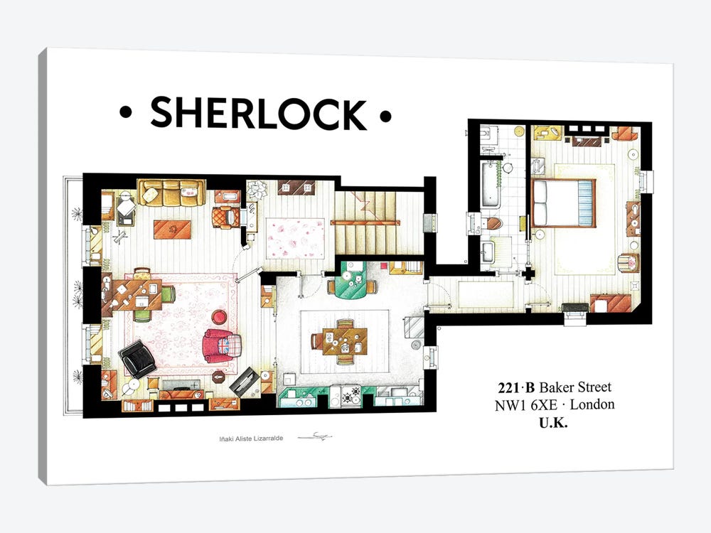 Apartment From BBC's Sherlock Series by TV Floorplans & More 1-piece Canvas Artwork