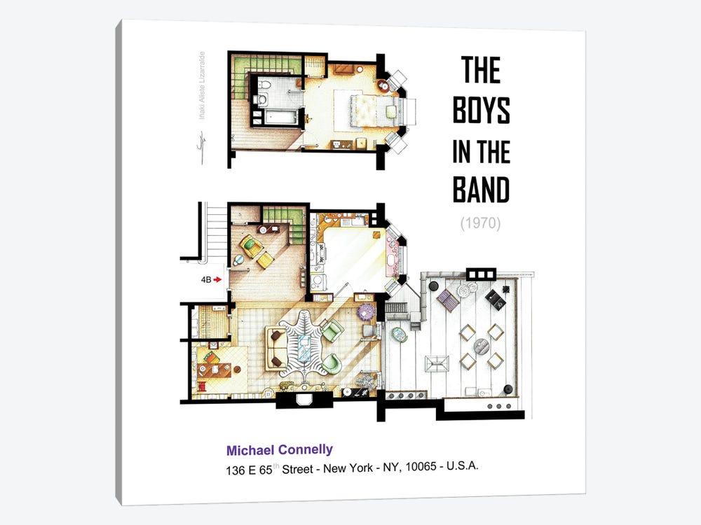 Apartment From The Boys In The Band (1970) by TV Floorplans & More 1-piece Canvas Art