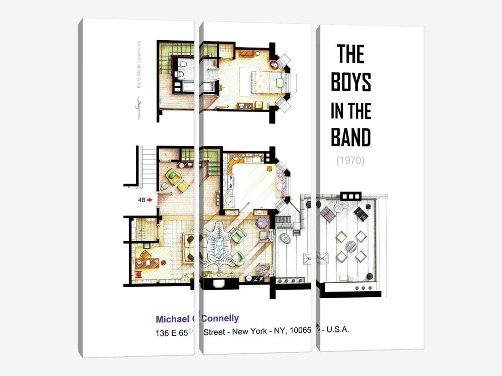 Apartment From The Boys In The Band (1970) by TV Floorplans & More 3-piece Canvas Artwork