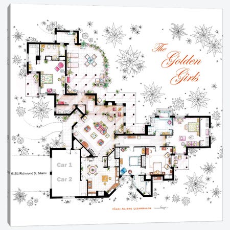 Floorplan From The Golden Girls Canvas Print #TVF80} by TV Floorplans & More Canvas Artwork