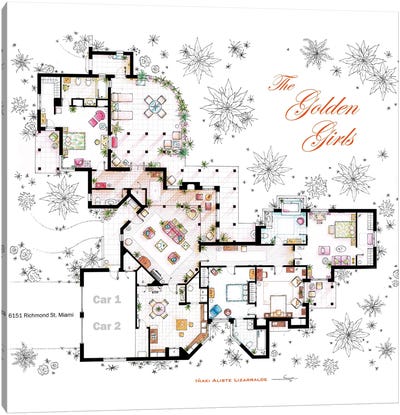 Floorplan From The Golden Girls Canvas Art Print - Blueprints & Patent Sketches