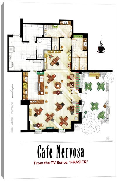 Floorplan Of Cafe Nervosa From Frasier Canvas Art Print - Sitcoms & Comedy TV Show Art