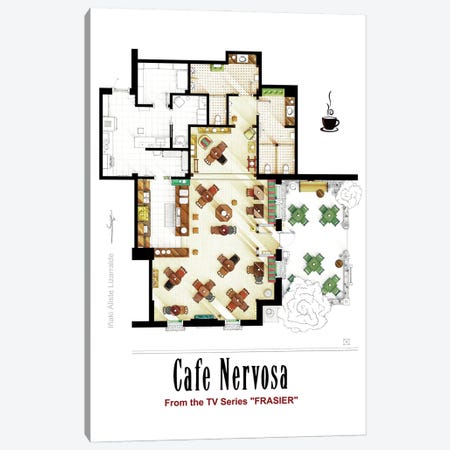 Floorplan Of Cafe Nervosa From Frasier Canvas Print #TVF83} by TV Floorplans & More Canvas Artwork