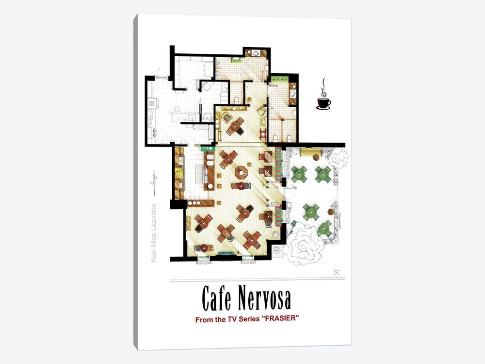 Floorplan Of Cafe Nervosa From Frasier by TV Floorplans & More 1-piece Canvas Art Print