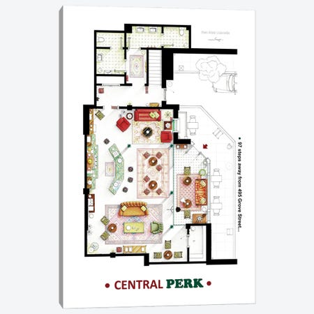 Floorplan Of Central Perk From Friends Canvas Print #TVF84} by TV Floorplans & More Canvas Art Print