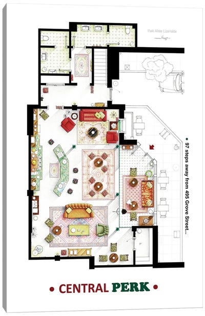 Floorplan Of Central Perk From Friends Canvas Art Print - TV Floorplans & More