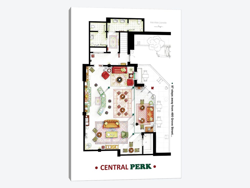 Floorplan Of Central Perk From Friends by TV Floorplans & More 1-piece Canvas Art