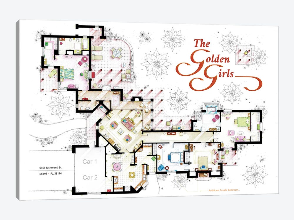 Floorplan From The Golden Girls Tv Series by TV Floorplans & More 1-piece Art Print