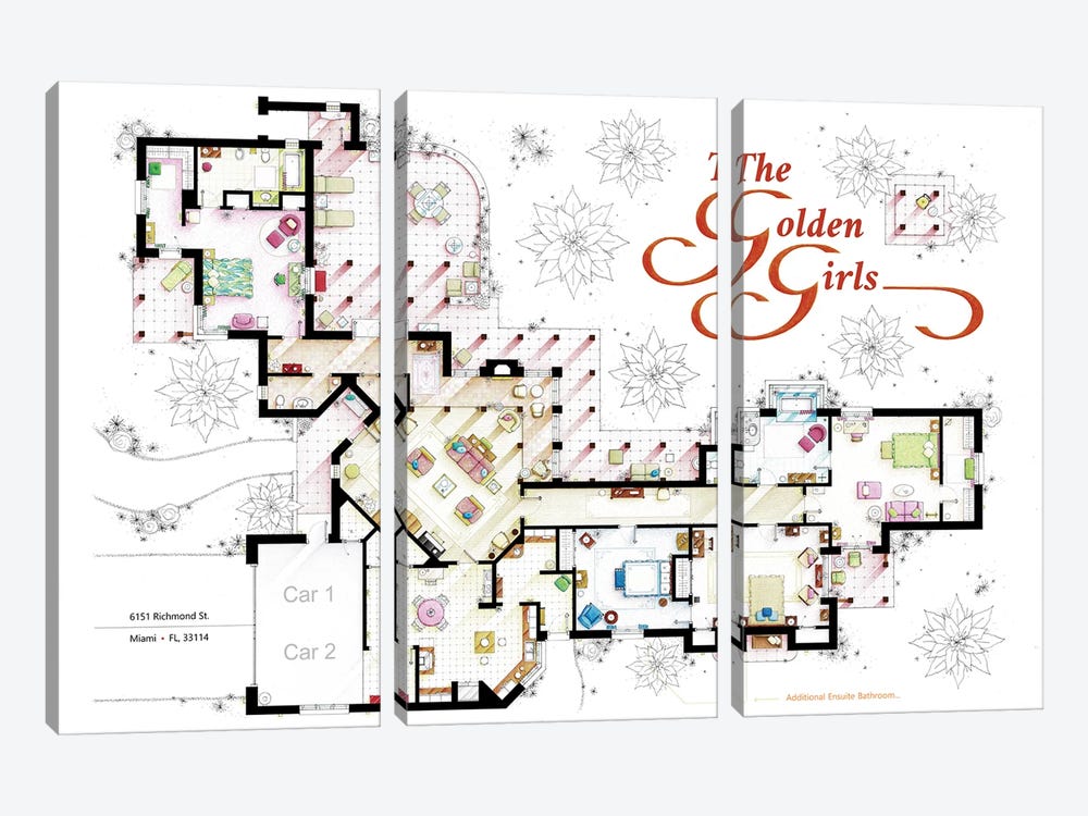 Floorplan From The Golden Girls Tv Series by TV Floorplans & More 3-piece Art Print