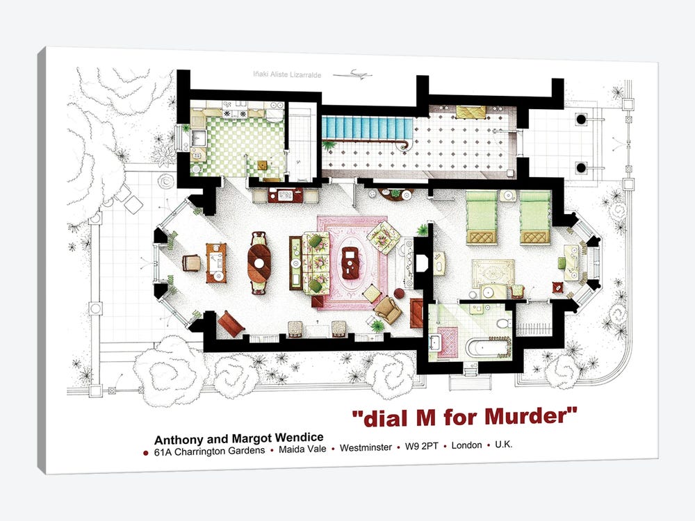 Floorplan From Hitchcock'S Dial M For Murder by TV Floorplans & More 1-piece Canvas Wall Art