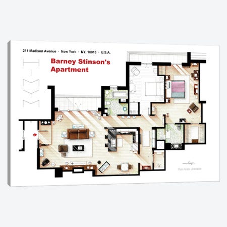 Barney Stinson's apartment from HIMYM Canvas Print #TVF87} by TV Floorplans & More Canvas Print