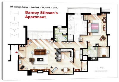 Barney Stinson's apartment from HIMYM Canvas Art Print - TV Floorplans & More
