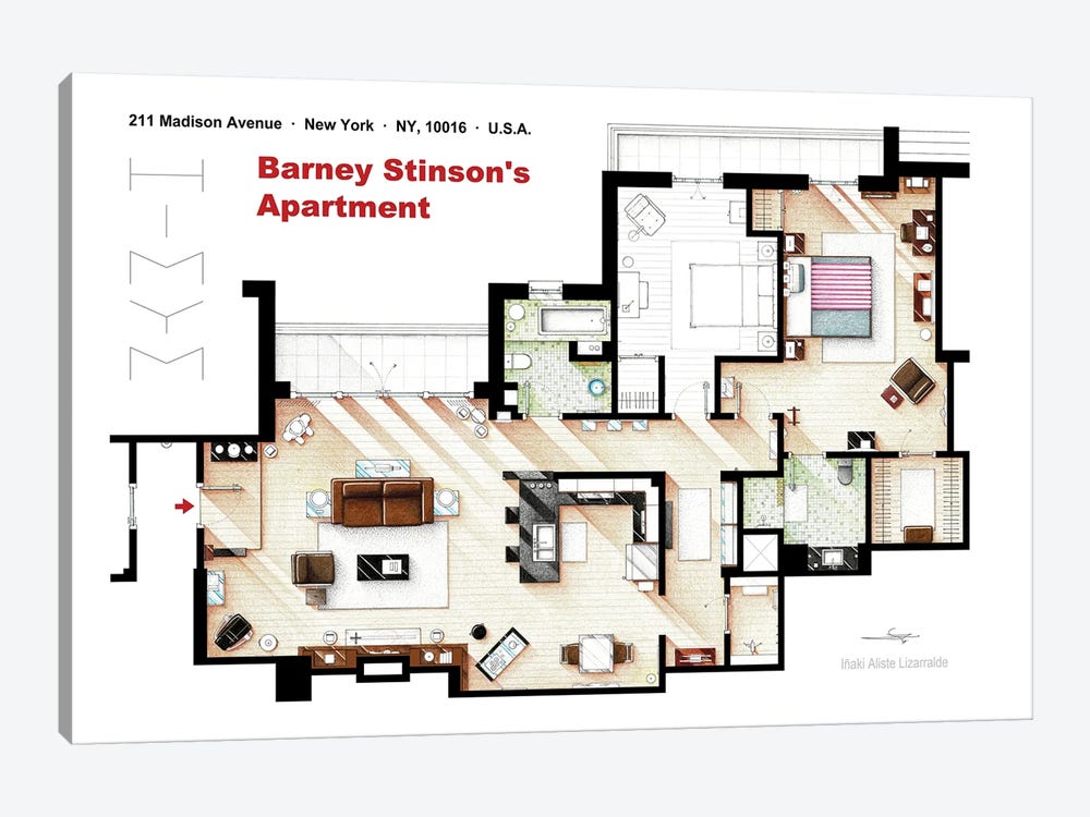 Barney Stinson's apartment from HIMYM by TV Floorplans & More 1-piece Canvas Print