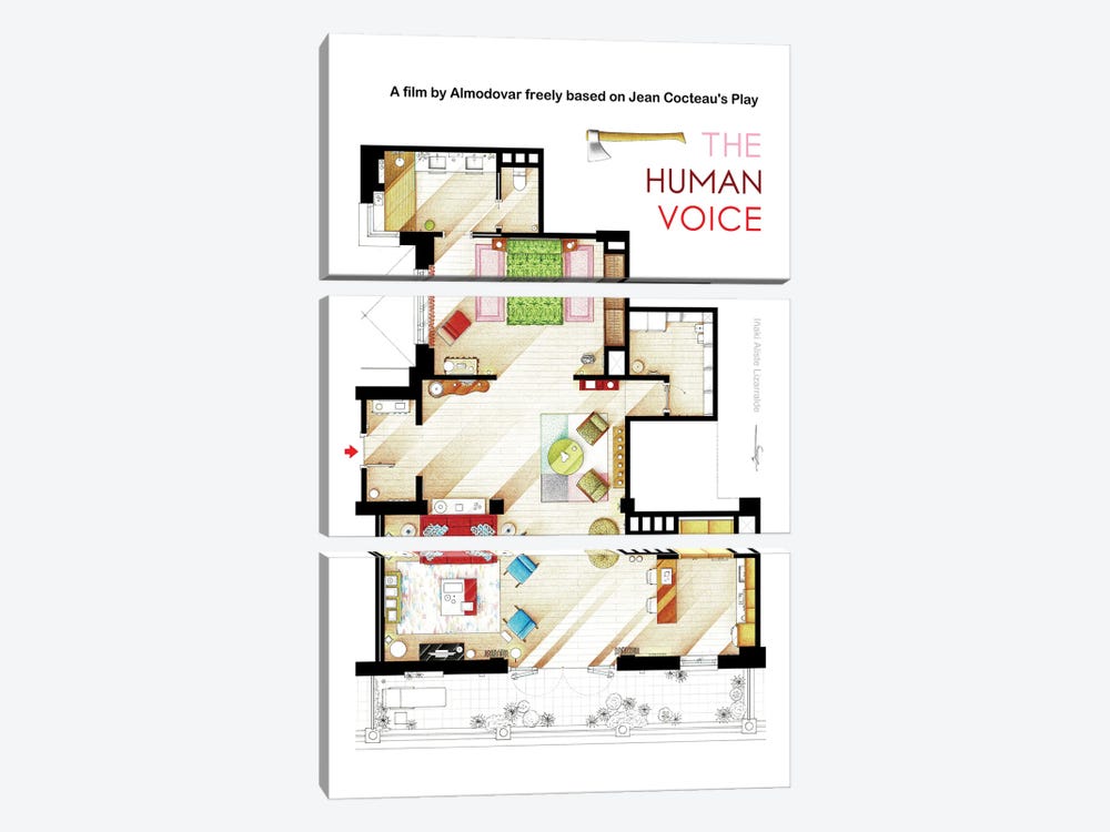 Floorplan Of Almodovar's The Human Voice by TV Floorplans & More 3-piece Canvas Art