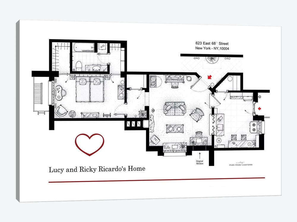 Apartment From I Love Lucy by TV Floorplans & More 1-piece Canvas Artwork