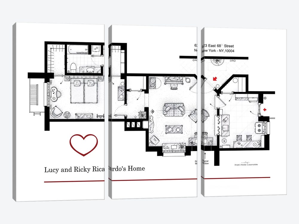 Apartment From I Love Lucy by TV Floorplans & More 3-piece Canvas Artwork
