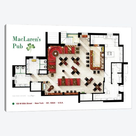 Floorplan Of MacLaren's Pub From HIMYM Canvas Print #TVF90} by TV Floorplans & More Art Print