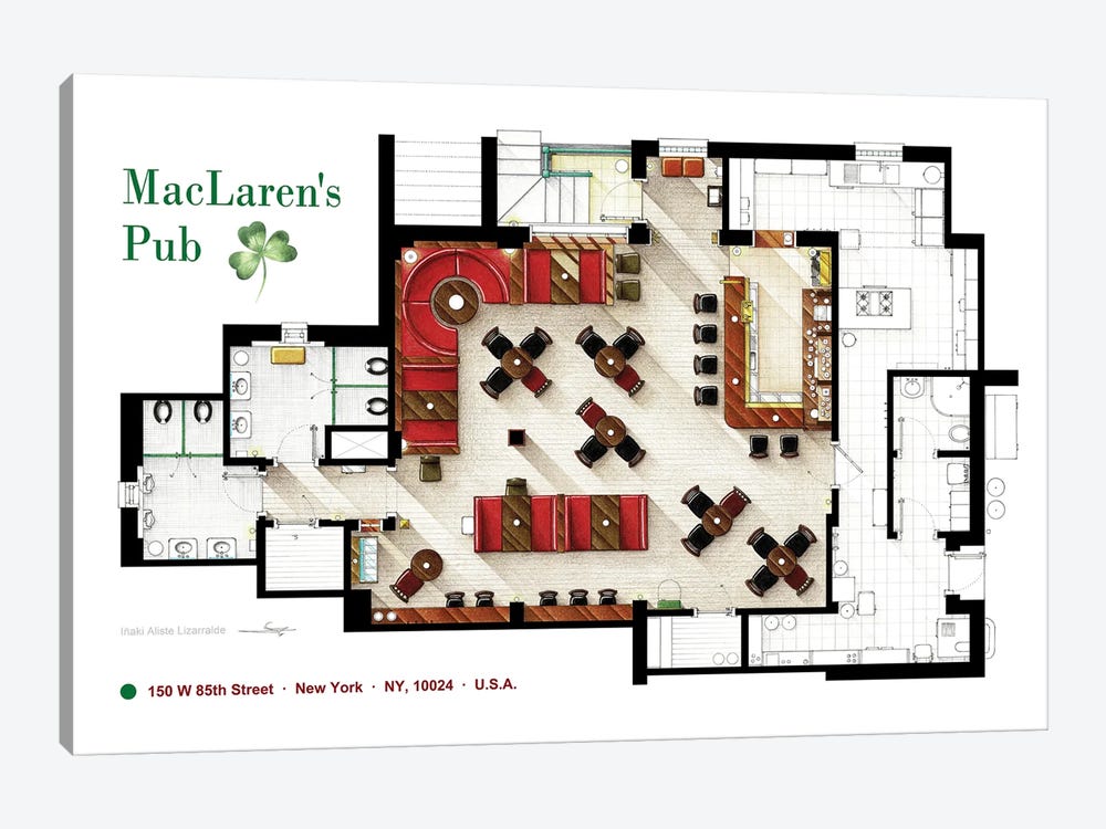 Floorplan Of MacLaren's Pub From HIMYM by TV Floorplans & More 1-piece Canvas Print