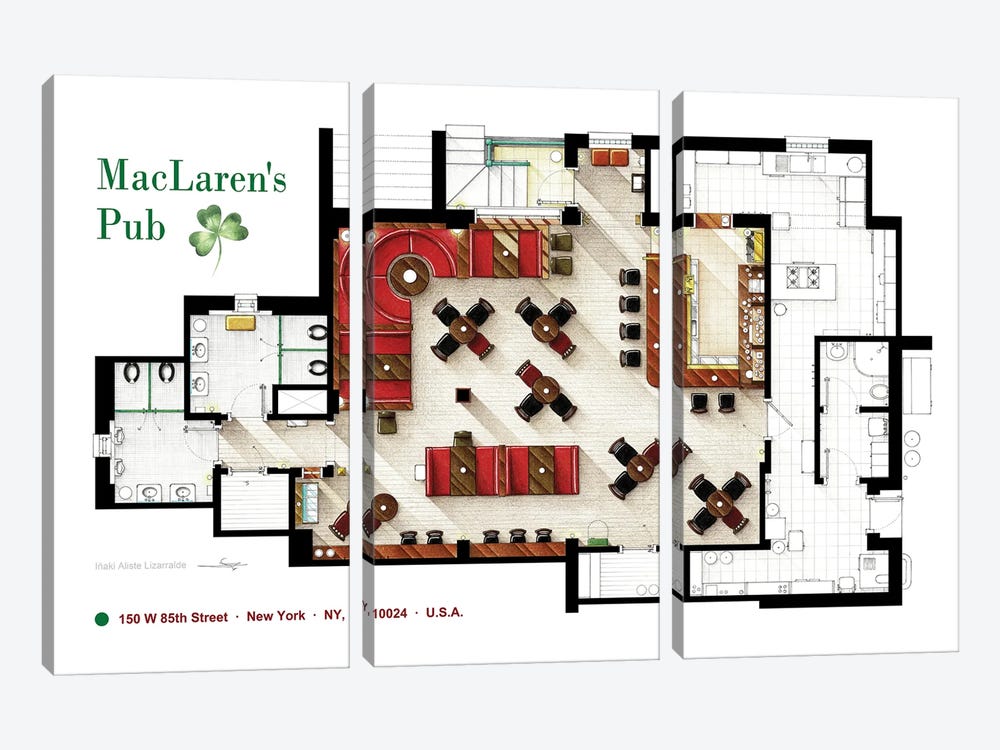 Floorplan Of MacLaren's Pub From HIMYM by TV Floorplans & More 3-piece Art Print