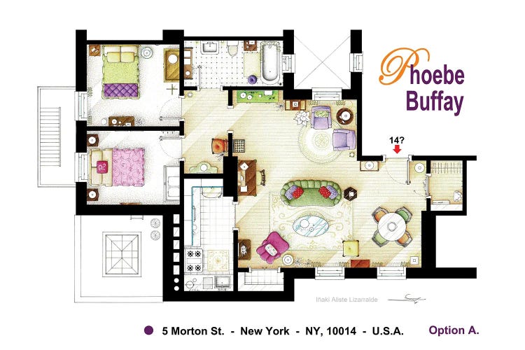 Floorplan Of Phoebe's Apartment From Friends