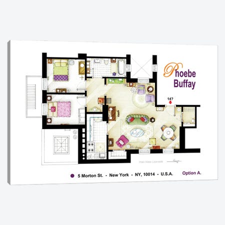 Floorplan Of Phoebe's Apartment From Friends Canvas Print #TVF91} by TV Floorplans & More Canvas Art Print