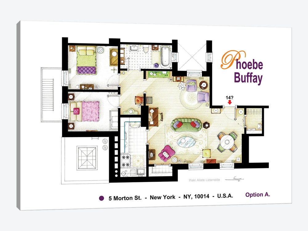 Floorplan Of Phoebe's Apartment From Friends by TV Floorplans & More 1-piece Canvas Artwork