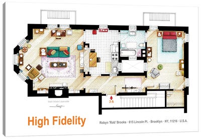 Floorplan Of Robyn's Apartment From High Fidelity Canvas Art Print - Sitcoms & Comedy TV Show Art