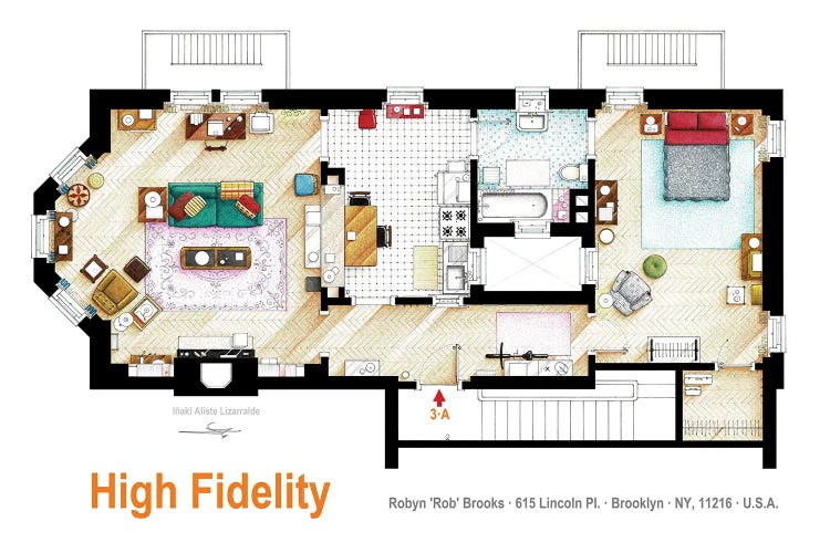 Floorplan Of Robyn's Apartment From High Fidelity